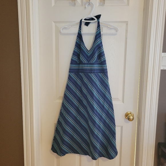 Vintage y2k blue striped halter neck knee length a-line sundress 3 - Picture 4 of 8